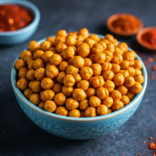 A bowl of roasted chickpeas seasoned with spices